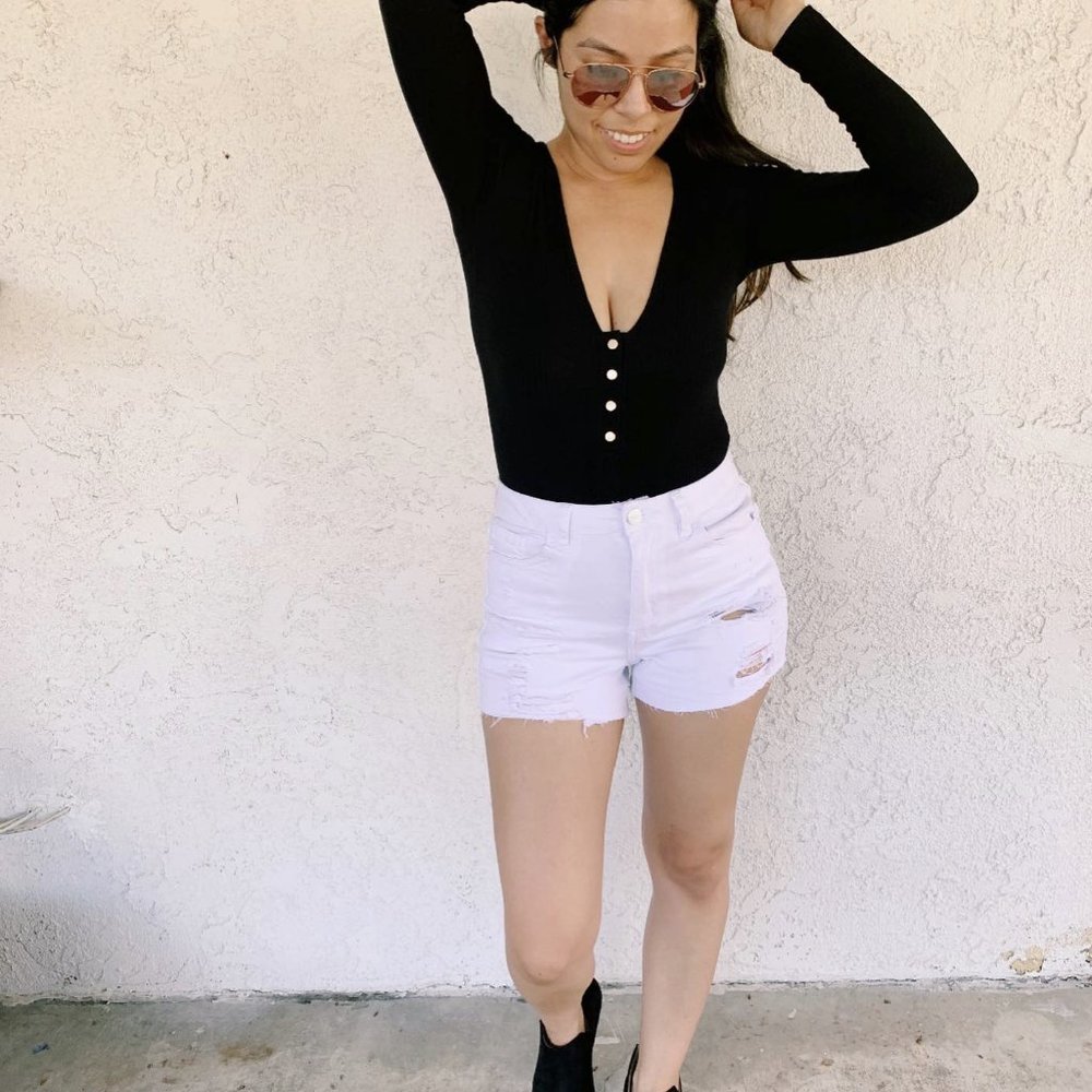 LoveLA Brenda Snap Button Long Sleeve V-Neck Bodysuit Size S - Picture 2 of 7